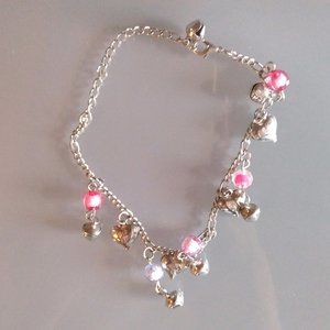 Floral Hearts & Beads Anklet With Ringing Bells